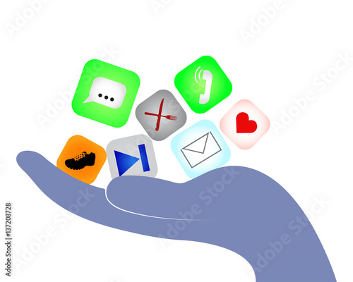 mano che tiene nel palmo icone di app per smartphone vettoriale 
