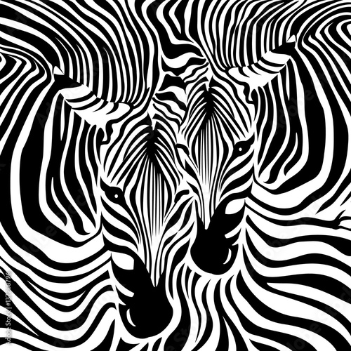 Zebra Couple background. Black and white, vector illustration. Animal skin print texture.