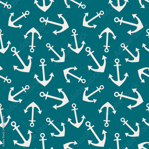 Vector seamless pattern with anchor, background, nautical theme. Graphic illustration. Template for wrapping, backgrounds, fabric, prints, decor, surface