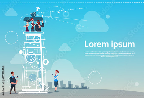 Business People Group Tower Search Strategy Success Startup Concept Flat Vector Illustration