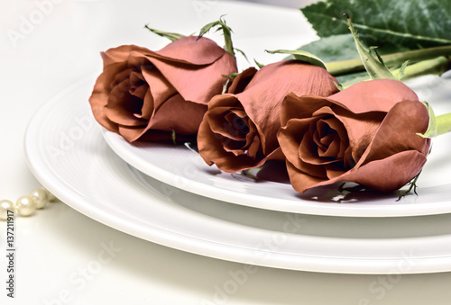 Vintage Roses on white background. Romantic composition for Valentine's Day, ...