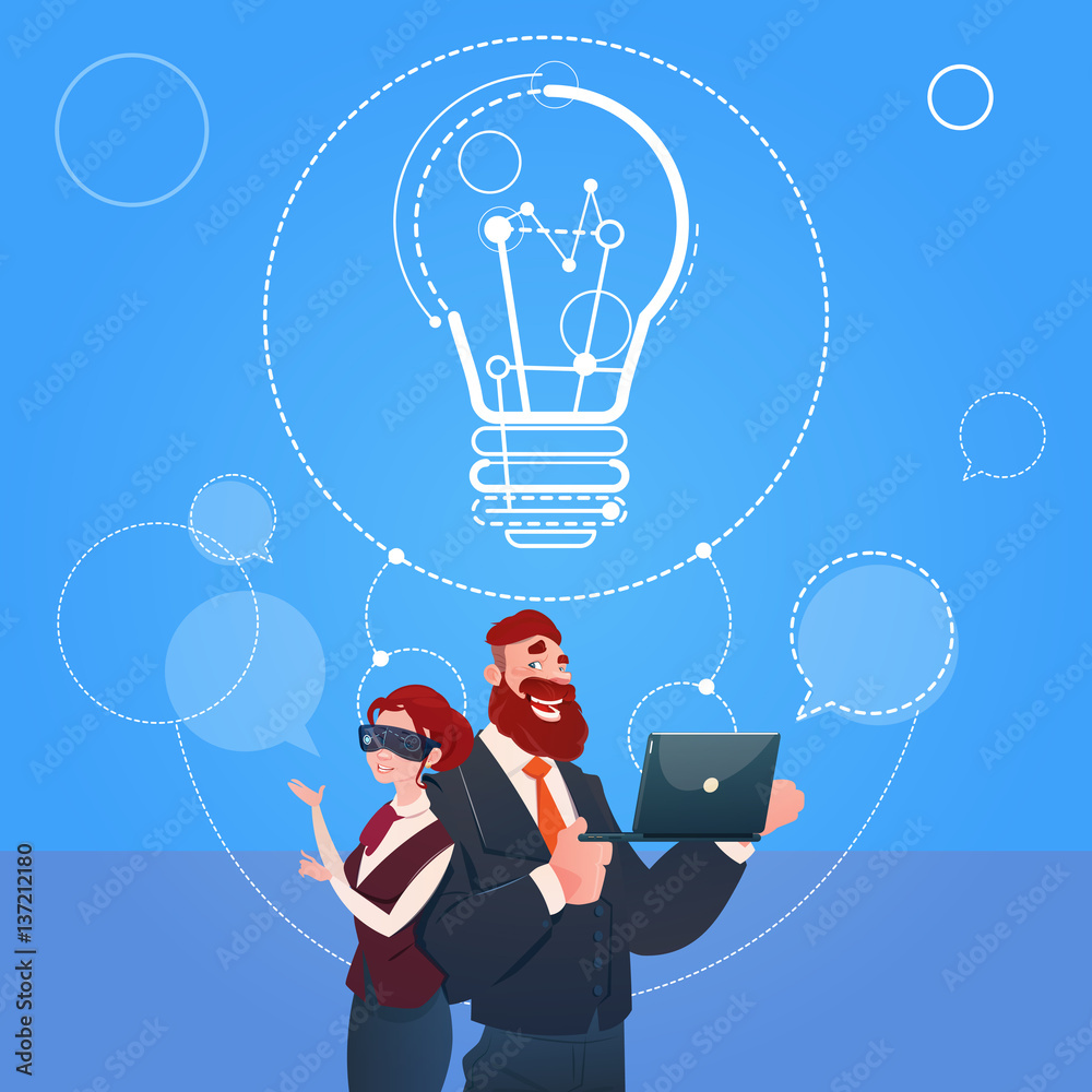 Φωτογραφία Business Man And Woman Wear Digital Reality Glasses New Idea Startup Concept Fla