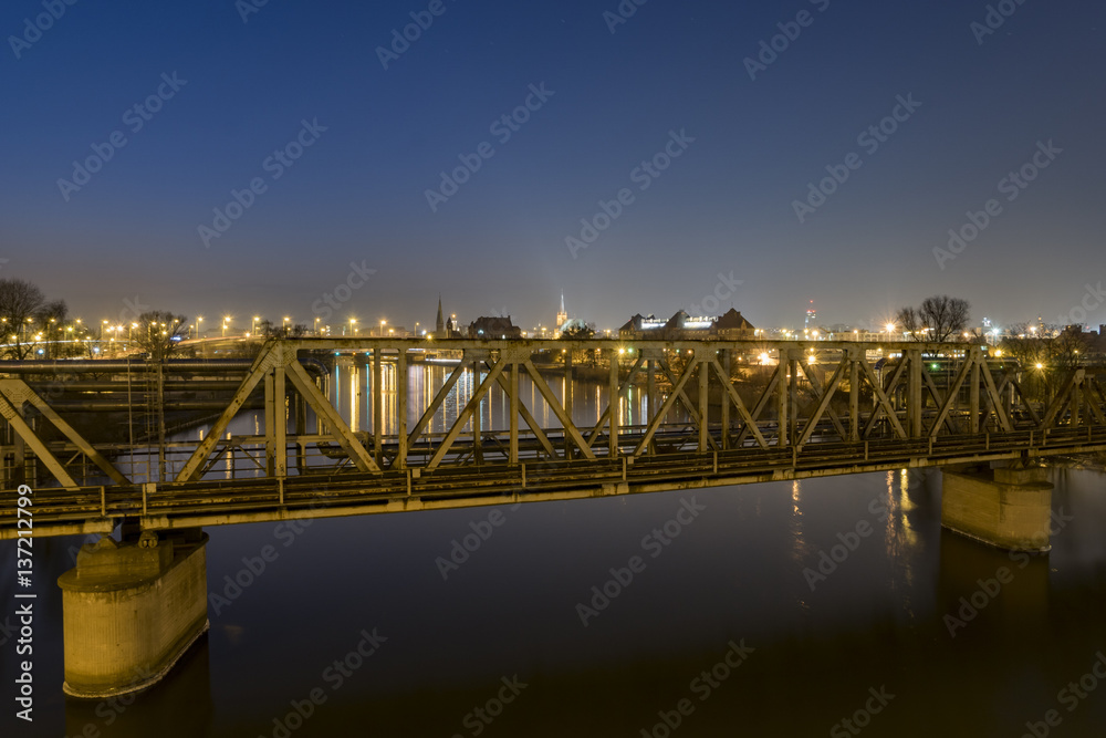 old iron railway bridge over the Oder River in Szczecin old iron railway bridge over the Oder River in Szczecin