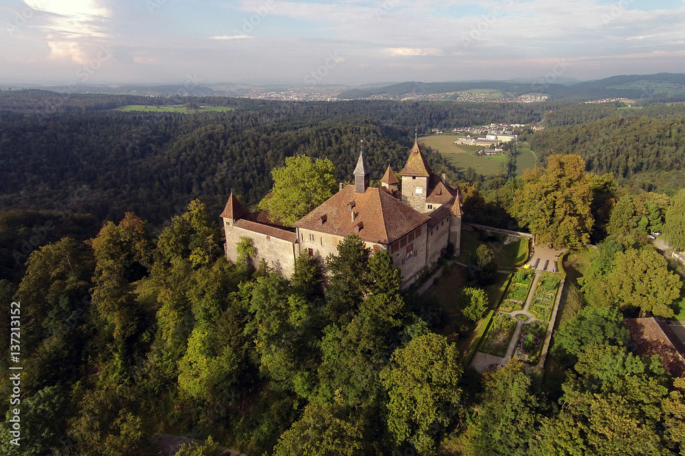 Historic castle Kyburg in Switzerland, aerial view