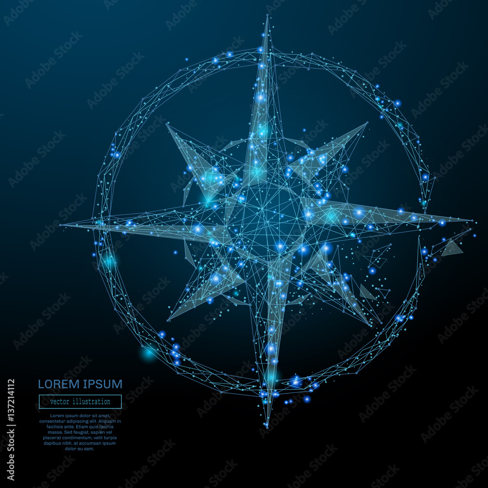 Abstract image of a compass rose in the form of a starry sky or space