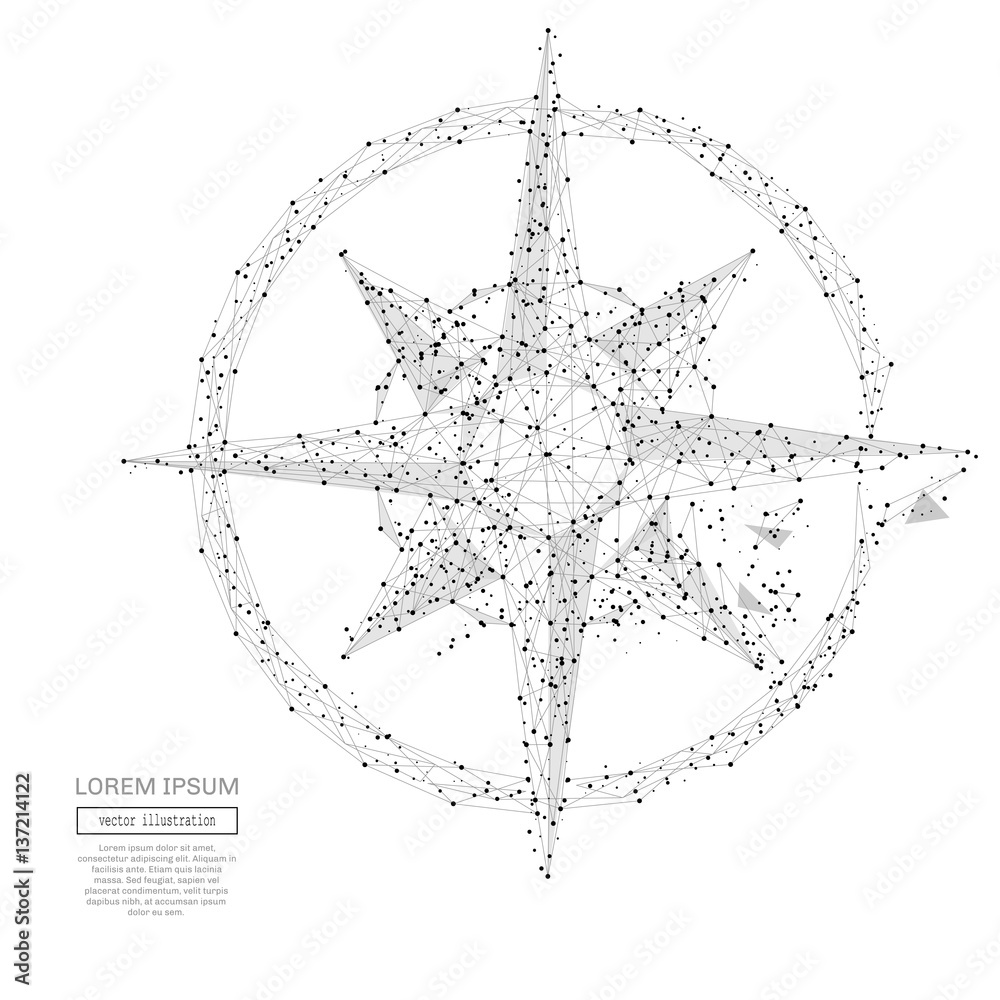 Grey compass rose with polygon line on abstract background. Polygonal space  low poly with connecting dots and lines. Connection structure. Vector  science background Stock Vector | Adobe Stock