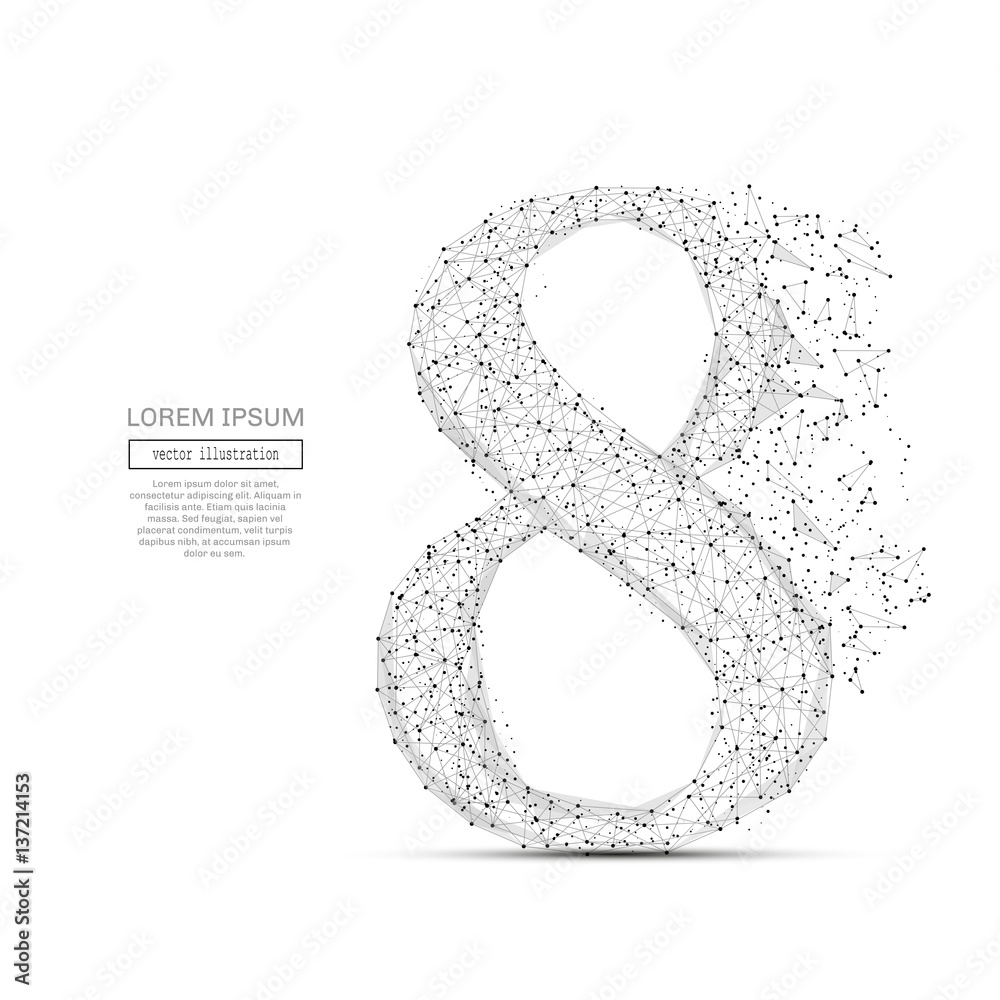 Grey eight with polygon line on abstract background. Polygonal space ...