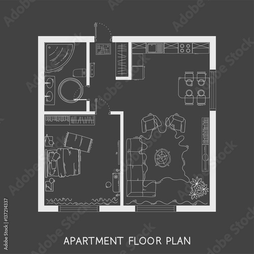 Architectural Plan with furniture in top view