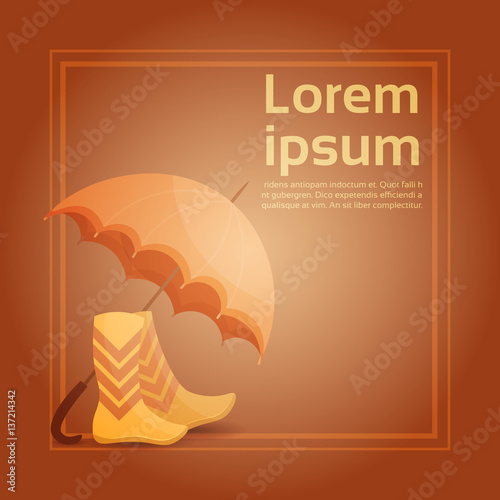 Autumn Umbrella Boots Fall Banner Abstract Background Flat Vector Illustration