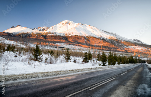 Asphalt road and mountains