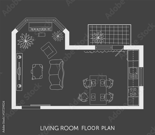 Architectural Plan with furniture in top view
