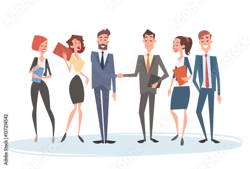 Business People Group Team Human Resources Businessman Hand Shake Agreement Flat Vector Illustration