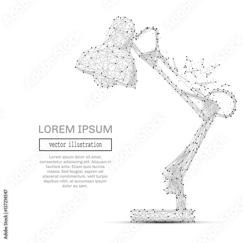 Grey lamp on desk with polygon line on abstract background. Polygonal space low poly with connecting dots and lines. Connection structure. Vector science background