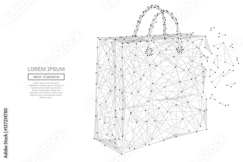 Grey paper bag with polygon line on abstract background. Polygonal space low poly with connecting dots and lines. Connection structure. Vector science background