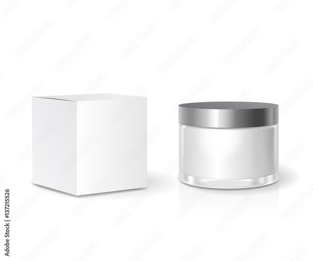 Cosmetic collection Box and skin care Cream jar template, blank white package. Realistic mock up Cosmetic collection Box and skin care Cream jar template, blank white package. Realistic mock up