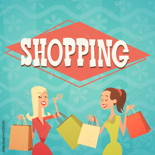 Cartoon Woman Group With Shopping Bag Big Sale Banner Flat Vector Illustration