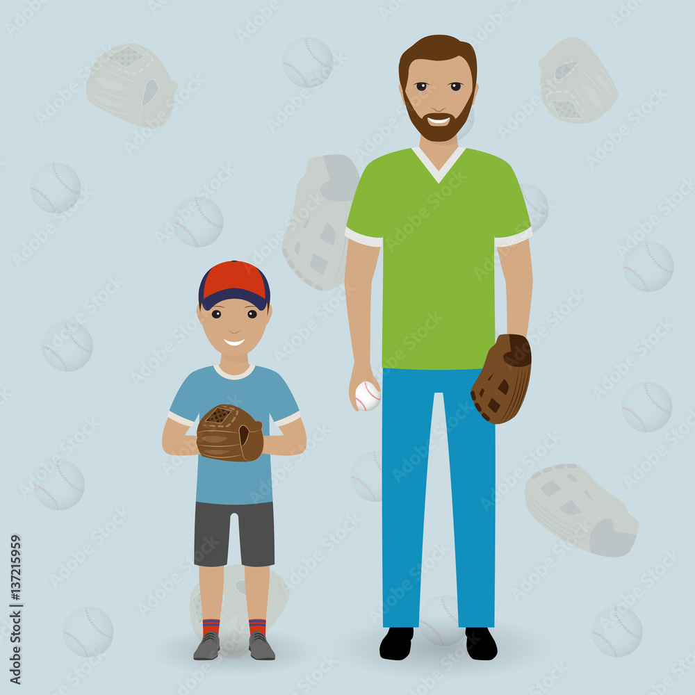 Father and his little son going to play baseball. Dad and kid throw the ball. Happy family concept. Father and his little son going to play baseball. Dad and kid throw the ball. Happy family concept.