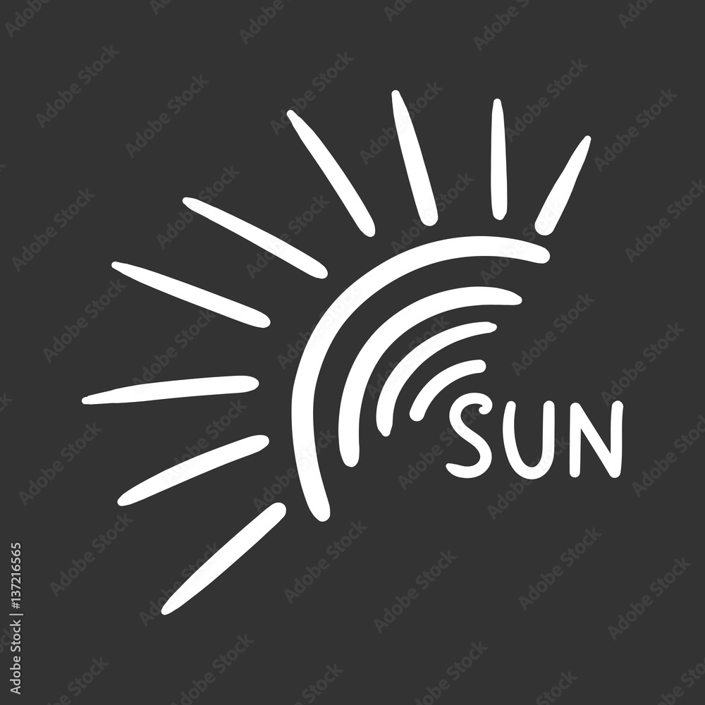Hand drawn sun icon. Vector illustration isolated on black background.