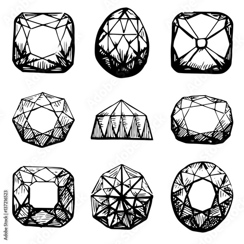 Diamond symbols. Black gems isolated on white background. Vector illustration.