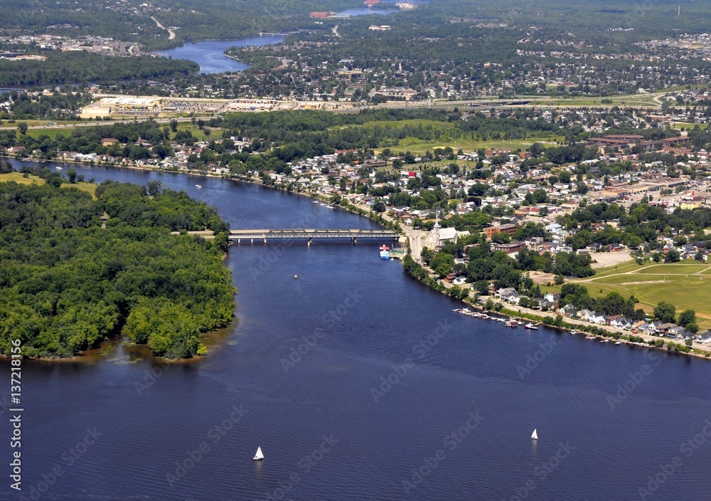 aerial view of Gatineau Hull near were the Gatineau river meets the Ottawa river,  Quebec, Canada 