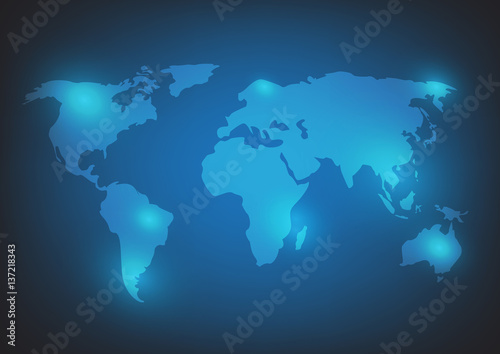 World map background illustration on blue