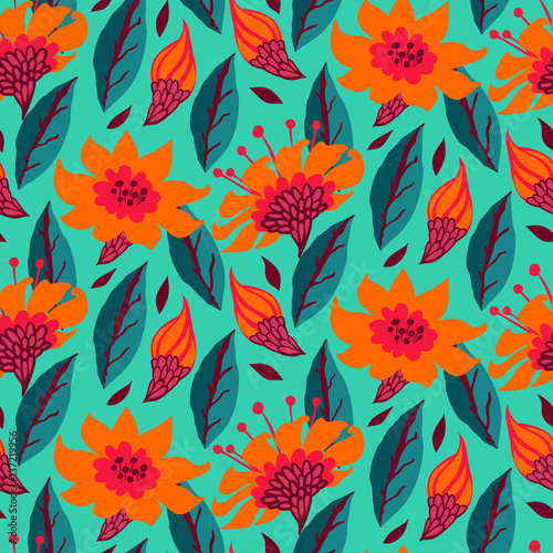 Vector seamless floral pattern with daisy flowers
