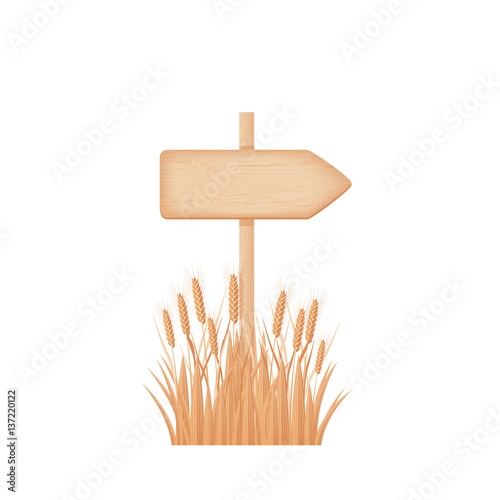 Wooden arrow signboard on a pole at the wheat field