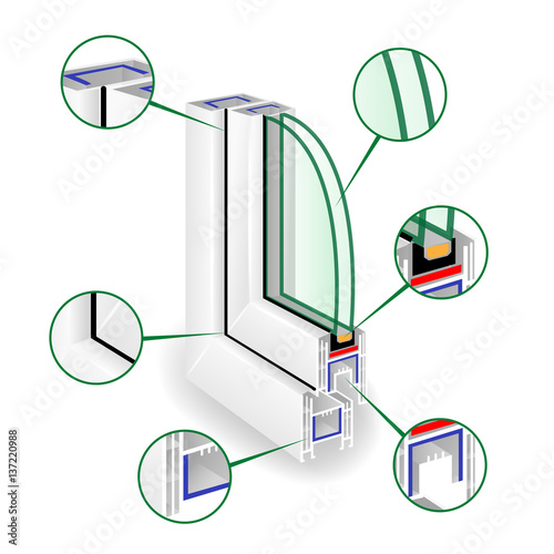 Plastic Profile Frame Window. Infographic Templeate. Sectional View. Vector Illustration