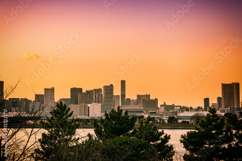 abstract sunset twilight on cityscape and river - can use to display or montage on product