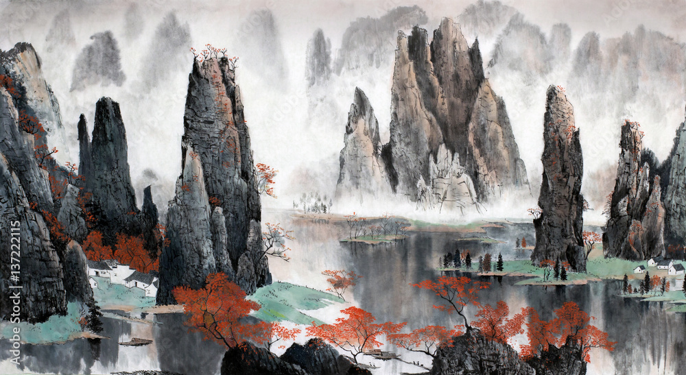 Fototapeta Chinese landscape of mountains and water
