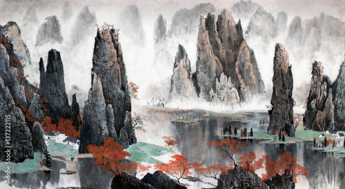 Fotografie, Obraz Chinese landscape of mountains and water