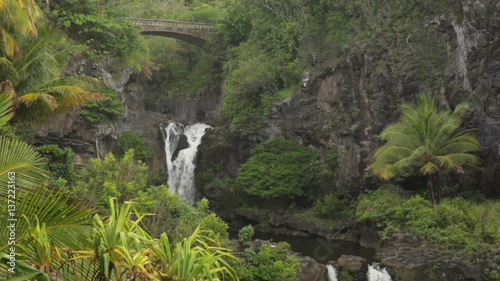 Tilt down view of the waterfalls in 'Ohe'o Gulch (aka Seven Sacred Pools) in the Kipahulu area of Haleakala National Park, Maui, Hawaii. photo