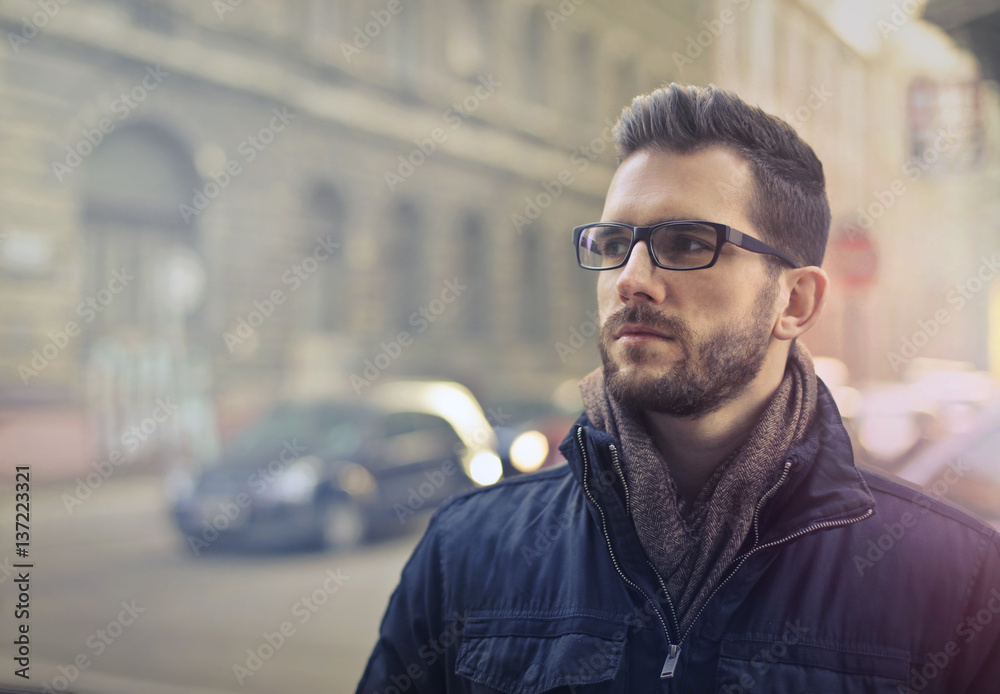Man with glasses outsoors Man with glasses outsoors