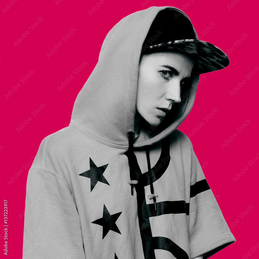 Hip Hop Girl Tomboy cap and stylish clothes Urban Style Swag Minimal Adobe Stock