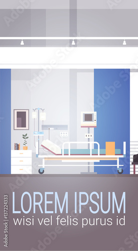 Hospital Room Interior Intensive Therapy Patient Ward Banner With Copy Space Flat Vector Illustration