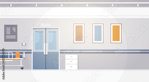 Hospital Room Interior Intensive Therapy Corridor Banner With Copy Space Flat Vector Illustration