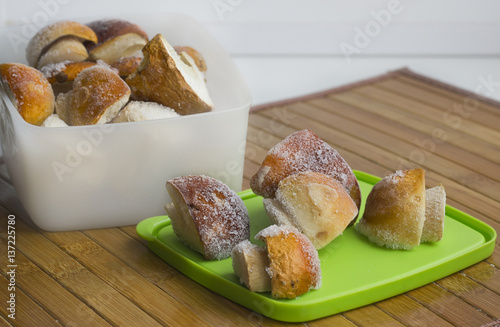 Cooking in the kitchen. Storage of frozen mushrooms.