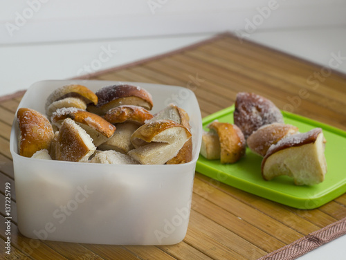 Cooking in the kitchen. Storage of frozen mushrooms.