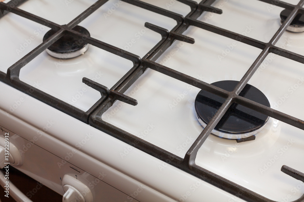Close up image of fire from gas kitchen stove Close up image of fire from gas kitchen stove