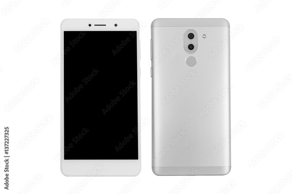 smartphone with a duo camera on white background. isolated smartphone with a duo camera on white background. isolated