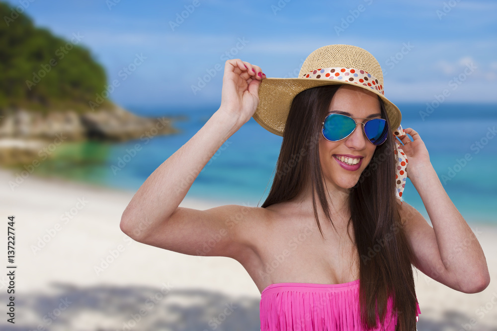young girl in bikini on beach holiday