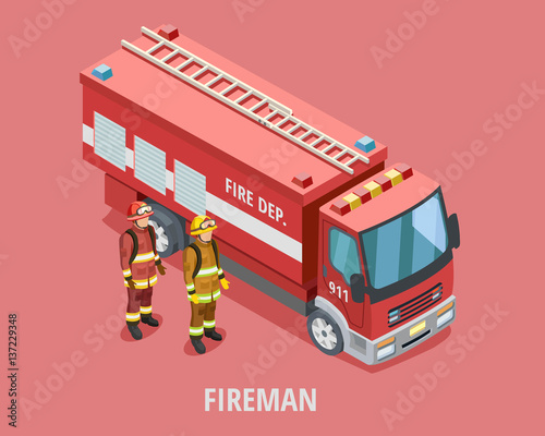 Profession Fireman Isometric Template