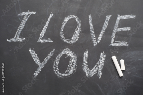 I love you inscription in chalk on blackboard
