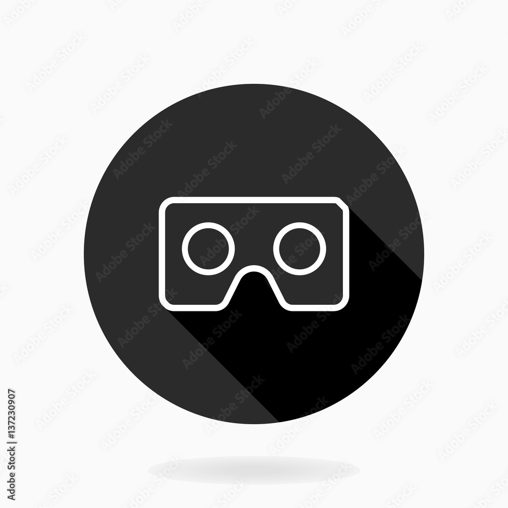 Fine icon with vr logo in circle. Flat design with long shadow. Black and white colors Fine icon with vr logo in circle. Flat design with long shadow. Black and white colors