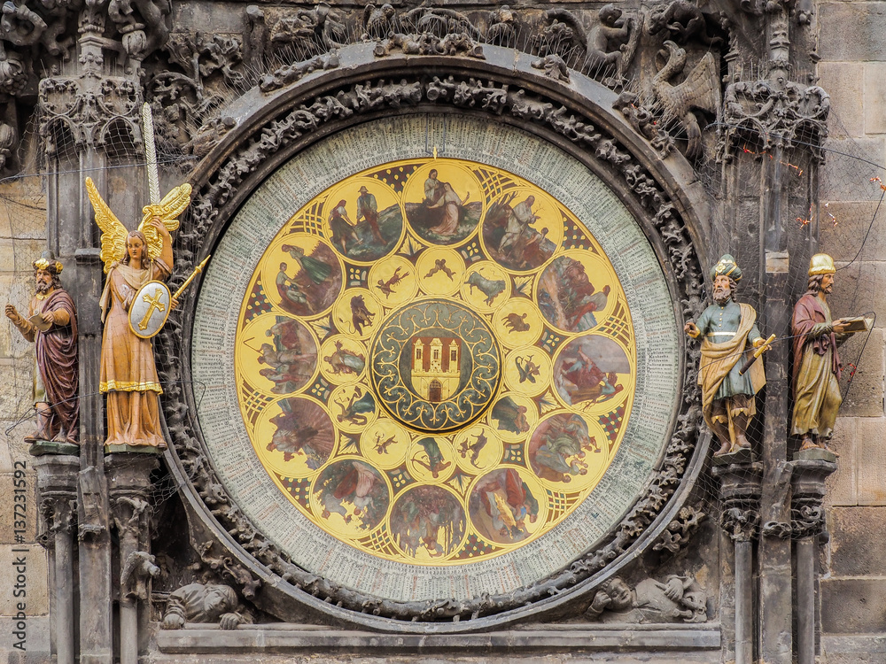 Nahaufnahme des Kalendariums der  astronomischen Uhr am Altstädter Rathaus in Prag, Tschechien