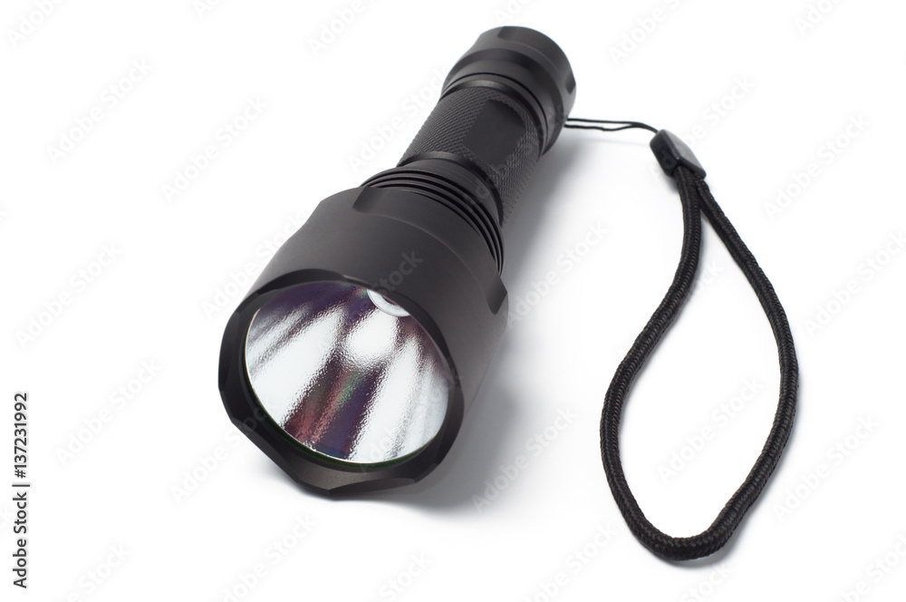 Black LED torch flashlight isolated on a white background Black LED torch flashlight isolated on a white background