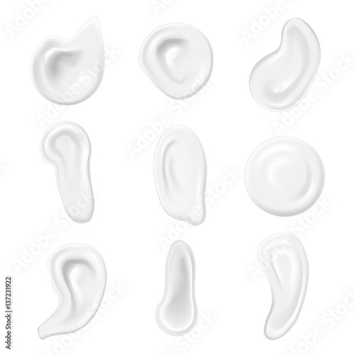 Realistic White Swirl or Foam Cream Set Cosmetic Product. Vector