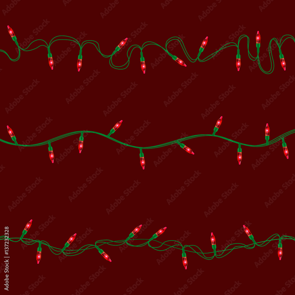 Set of red shining garland lights with holders isolated on transparent background. Christmas, New Year party decoration realistic design elements. Glowing lights for Xmas. Holiday greeting design. Set of red shining garland lights with holders isolated on transparent background. Christmas, New Year party decoration realistic design elements. Glowing lights for Xmas. Holiday greeting design.