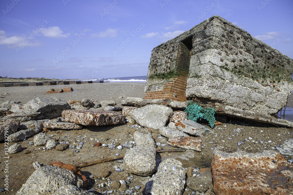 World War 2 beach defence building, uncovered by tidal surge
