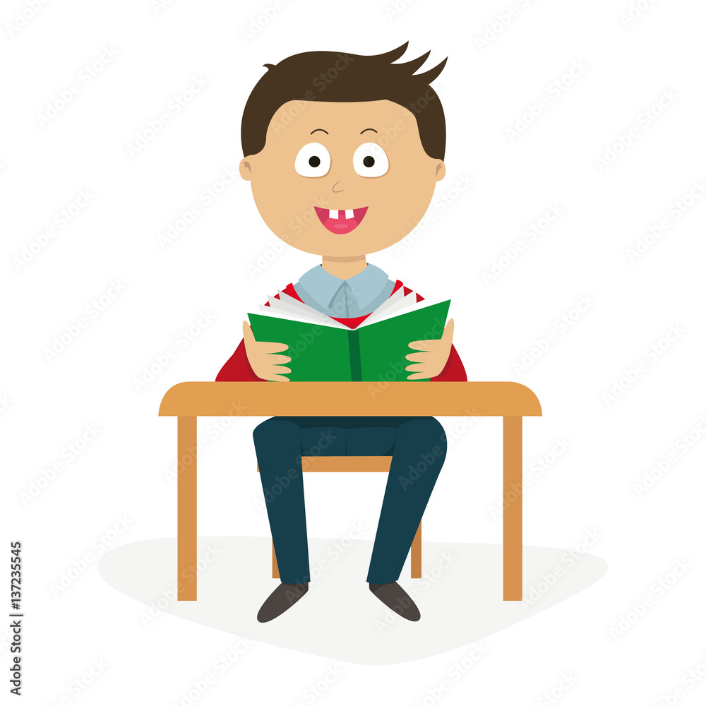 student at a desk with a textbook